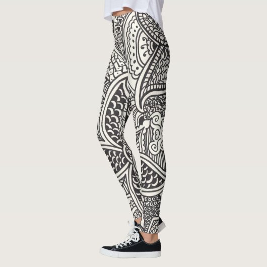 Zwart-wit henna patroon leggings (Links)