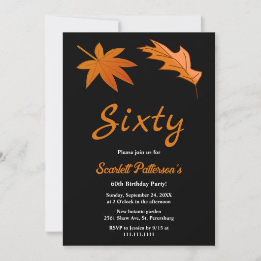 Zwart-wit herfstbladeren Herfst 60e verjaardag Kaart (Voorkant)