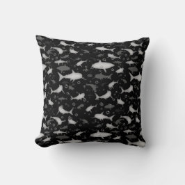 Zwart-wit Herhalend Motief | Haaienpatroon Kussen