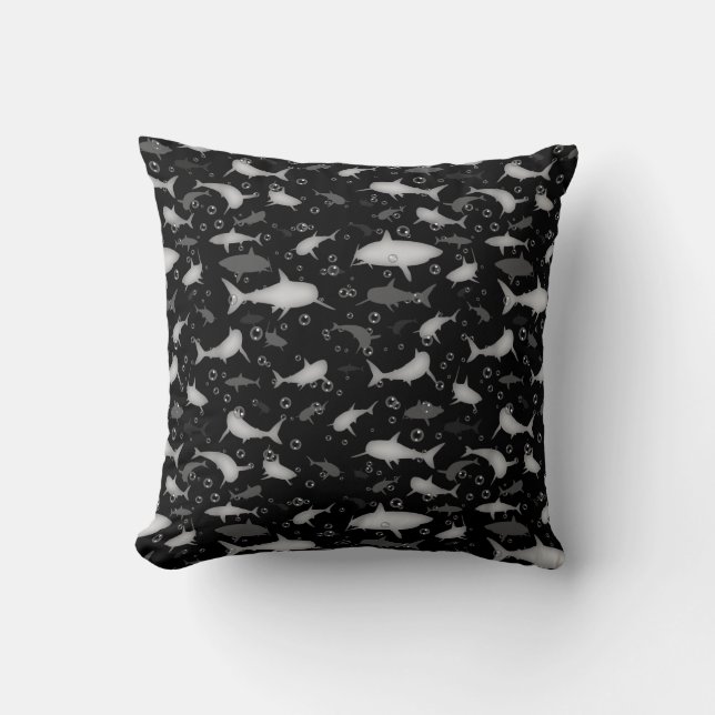 Zwart-wit Herhalend Motief | Haaienpatroon Kussen (Voorkant)