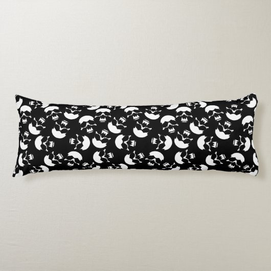 Zwart-wit Herhalend Motief | Schedelpatroon Lichaamskussen (Voorkant)