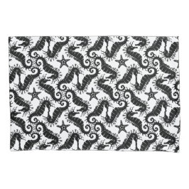 Zwart-wit Herhalend Motief | Zeepaardpatroon Kussensloop