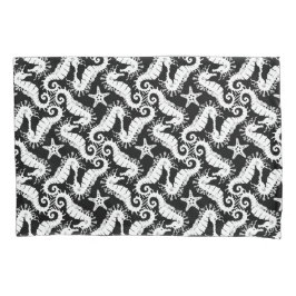 Zwart-wit Herhalend Motief | Zeepaardpatroon Kussensloop