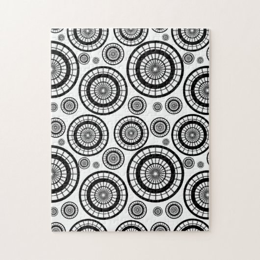 Zwart-wit herhalend wielpatroon legpuzzel (Verticaal)