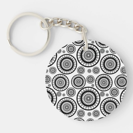 Zwart-wit herhalend wielpatroon sleutelhanger (Voorkant)