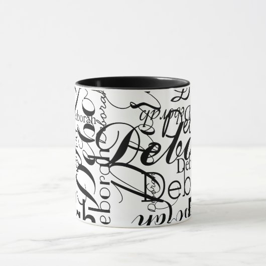 Zwart-wit herhalende namen mok (Midden)