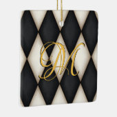 Zwart-wit Herlequin Faux Antiek Monogrammen Keramisch Ornament (Rechts)