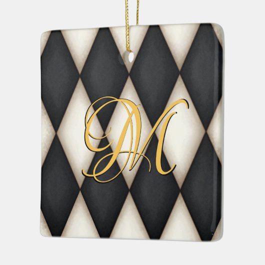 Zwart-wit Herlequin Faux Antiek Monogrammen Keramisch Ornament (Links)