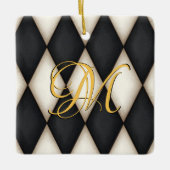 Zwart-wit Herlequin Faux Antiek Monogrammen Keramisch Ornament (Voorkant)