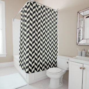 Zwart-wit herringbone Chevrons Pattern Douchegordijn