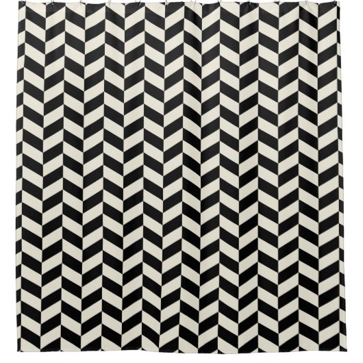 Zwart-wit herringbone Chevrons Pattern Douchegordijn (Voorkant)