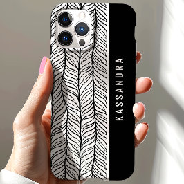 Zwart-Wit Herringbone Gepersonaliseerde Naam iPhone 15 Case