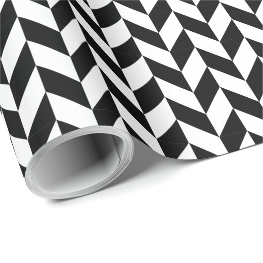 Zwart-wit herringbone over patroon cadeaupapier (Rol Hoek)