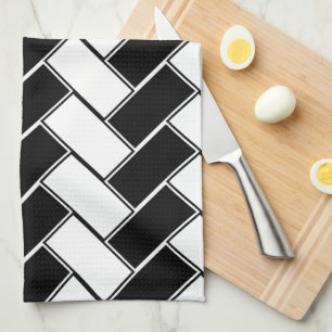 Zwart-wit herringbone theedoek