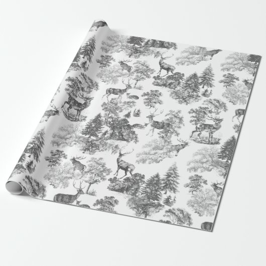 zwart wit hert in het besneeuwde bos cadeaupapier (Uitgerold)
