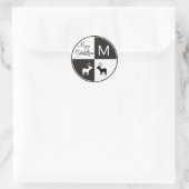 Zwart, wit hert Vrolijk kerstmonogram modern Ronde Sticker (Tas)