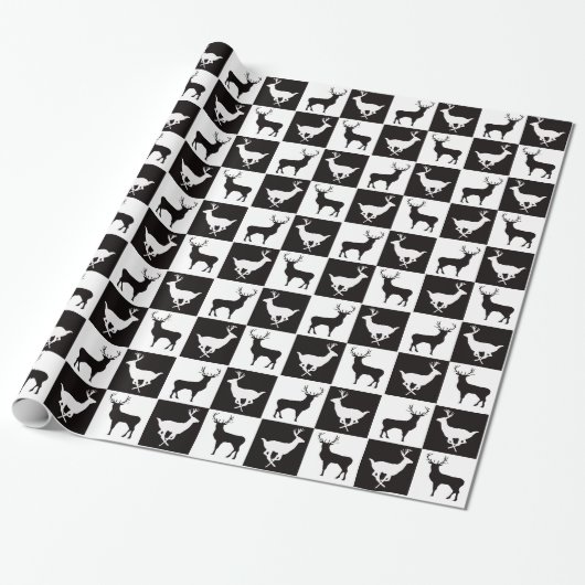 Zwart-Wit Herten Silhouet Inpakpapier (Uitgerold)