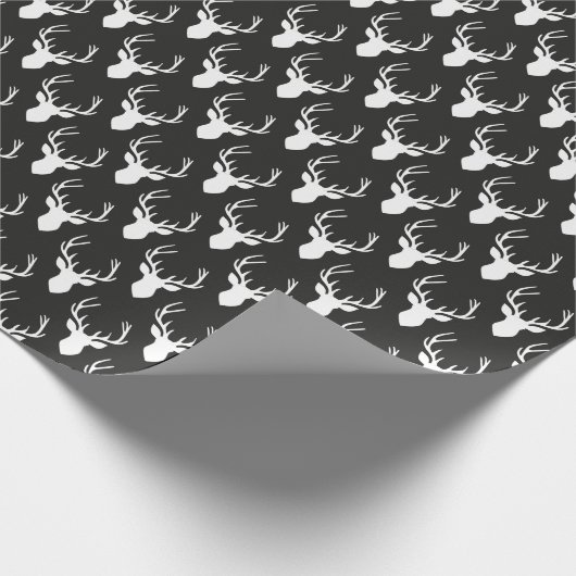 Zwart-wit hertenkoppen patroon cadeaupapier (Hoek)