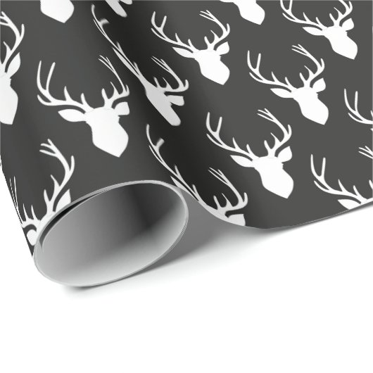 Zwart-wit hertenkoppen patroon cadeaupapier (Rol Hoek)