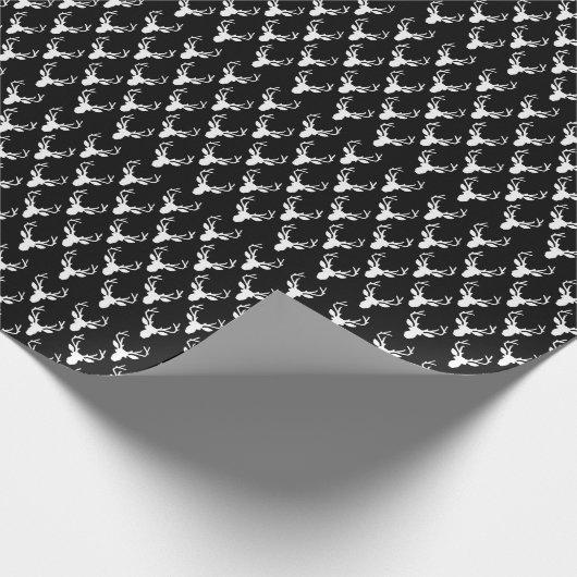 Zwart-wit hertenkoppen patroon cadeaupapier (Hoek)