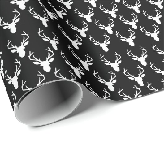 Zwart-wit hertenkoppen patroon cadeaupapier (Rol Hoek)
