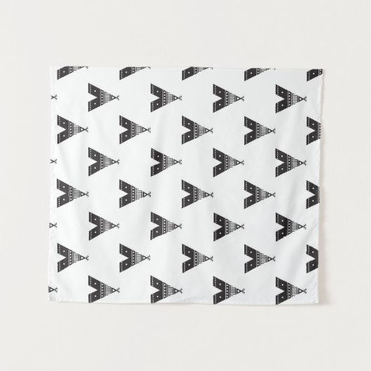 Zwart-wit. Het patroon van de thee. Wandkleed (Voorkant (horizontaal))