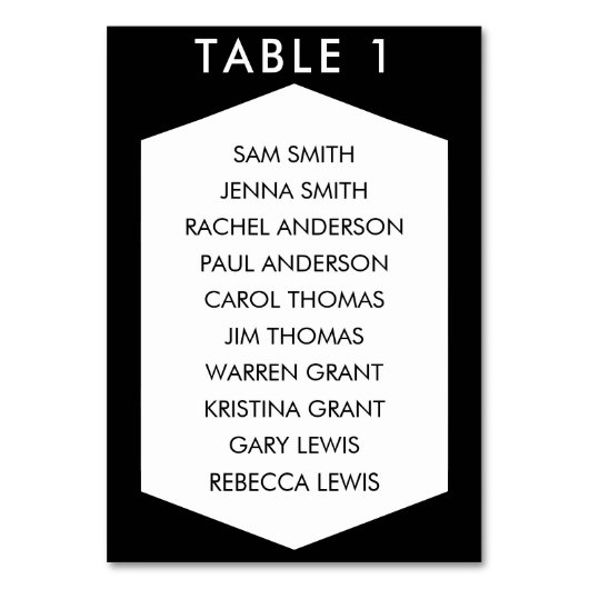 Zwart & Wit Hexagon Bruiloft Zitkaarten Kaart (Voorkant)