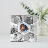 Zwart-wit Hexagon Fotocollage Aankondiging (Staand voorkant)