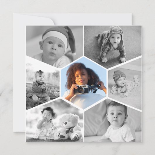 Zwart-wit Hexagon Fotocollage Bedankkaart (Voorkant)