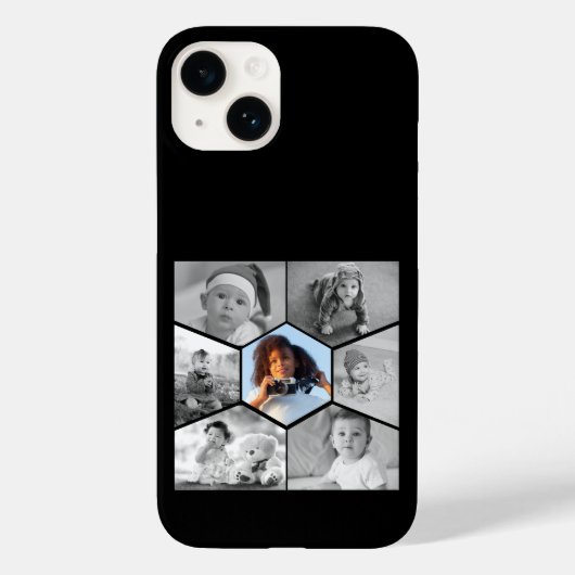 Zwart-wit Hexagon Fotocollage Case-Mate iPhone Case (Achterkant)