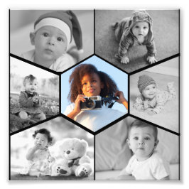 Zwart-wit Hexagon Fotocollage Foto Afdruk