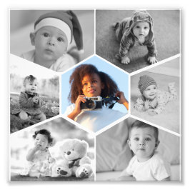 Zwart-wit Hexagon Fotocollage Foto Afdruk