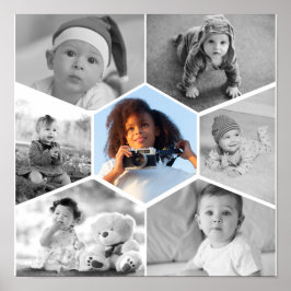 Zwart-wit Hexagon Fotocollage Poster