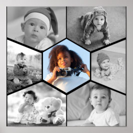 Zwart-wit Hexagon Fotocollage Poster