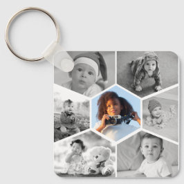 Zwart-wit Hexagon Fotocollage Sleutelhanger