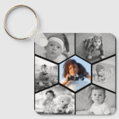 Zwart-wit Hexagon Fotocollage Sleutelhanger (Voorkant)
