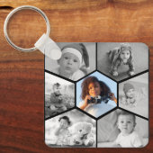 Zwart-wit Hexagon Fotocollage Sleutelhanger (Voorkant)