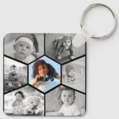 Zwart-wit Hexagon Fotocollage Sleutelhanger (Achterkant)