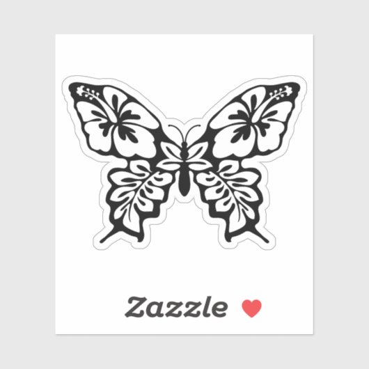 Zwart-wit Hibiscus Vlinder Sticker (Vel)