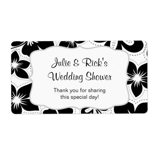 Zwart Wit Hibiscus Waterfles - pas het aan! Etiket (Voorkant)