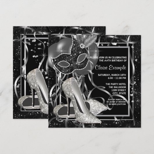 Zwart-wit High Heels verjaardagsfeestje Kaart (Voorkant / Achterkant)