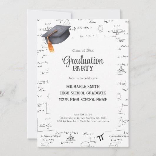 Zwart-wit High School Wiskunde Afstuderen Kaart (Voorkant)