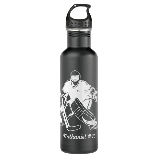 Zwart-wit Hockey Goalie Monogram Waterfles (Voorkant)