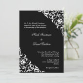 Zwart wit hoekscrolscript elegant bruiloft kaart (Staand voorkant)