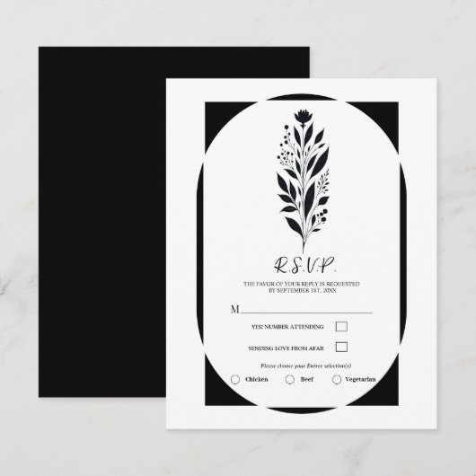 Zwart Wit Hoge Bloem Moderne Vintage Bruiloft Kaart (Voorkant / Achterkant)
