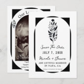 Zwart & Wit Hoge Bloemen Modern Save the Date Kaart (Voorkant / Achterkant)