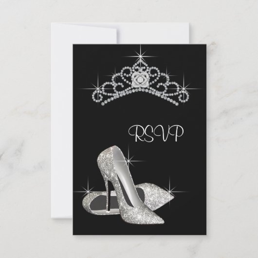 Zwart Wit Hoge Hakken Quinceanera RSVP (Voorkant)