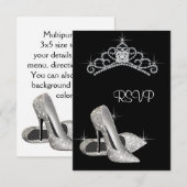 Zwart Wit Hoge Hakken Quinceanera RSVP (Voorkant / Achterkant)