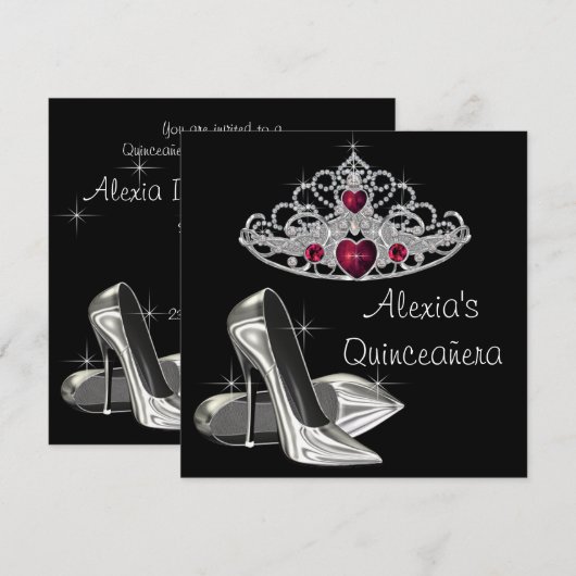 Zwart Wit Hoge Hakken Rood en Zwart Quinceanera Kaart (Voorkant / Achterkant)