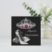 Zwart Wit Hoge Hakken Rood en Zwart Quinceanera Kaart (Staand voorkant)